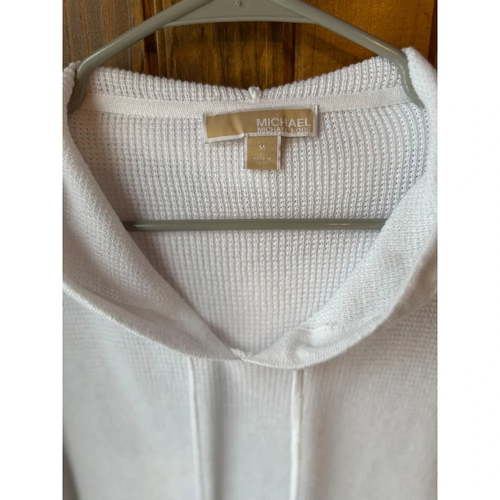MICHAEL KORS White Waffle Knit Hoodie Pocket Drawstring Casual Womens Size M‎